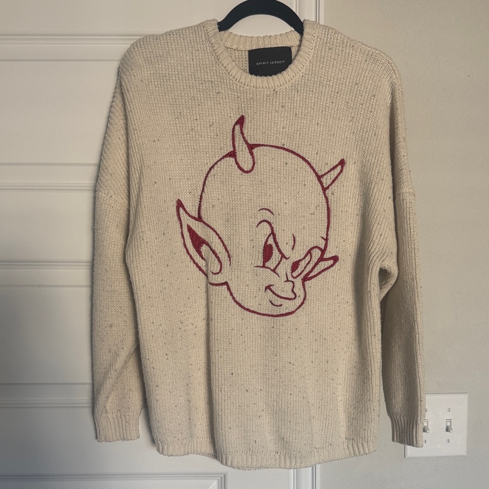 Spencer Jeremy Cream Crewneck Sweater with Red Devil Graphic